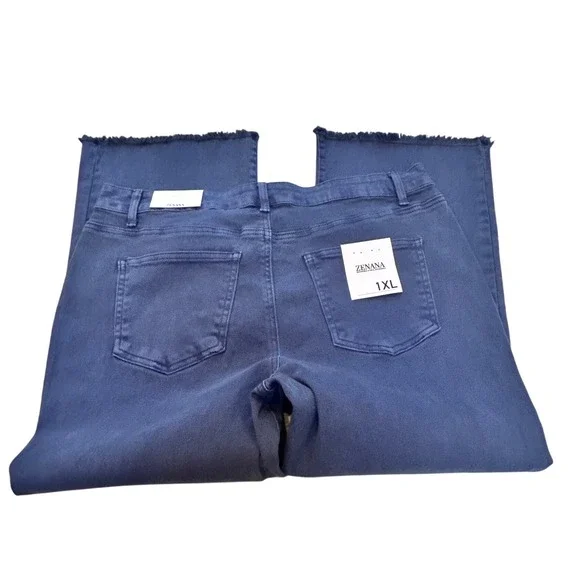 Zenana Women 1XL Blue High Rise Cropped Flare Raw Hem Jeans DMP-1847X - Picture 8 of 8
